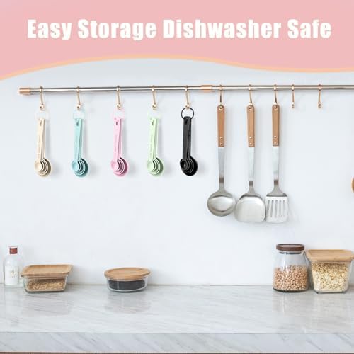 Stainless Steel Measuring Spoons Set of 5, Metal Measuring Cups and Spoons Set for Liquid/Food/Kitchen/Baking (Pink)