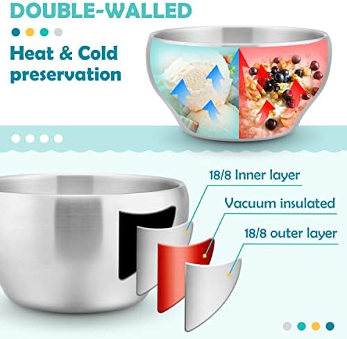 HaWare 6-Piece Kids Bowls, 12oz SUS304 Metal Bowl for Toddler Children