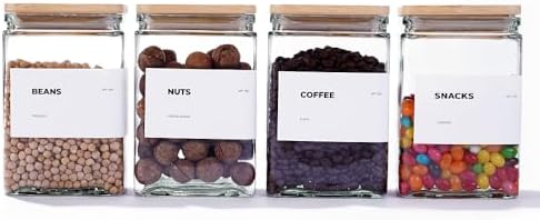 APT 1101 Glass Storage Jars with Bamboo Lid, glass canisters with airtight lids, Clear jars with lids for Spice, Cookie, Candy, Tea, Coffee Bean and Rice (White, 26 oz, Set of 6)