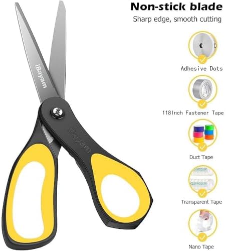 iBayam 8.5" All Purpose Nonstick Scissors, Titanium Scissors for Kids Craft (Pack of 2)