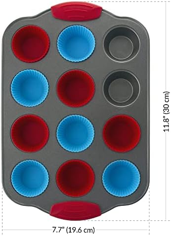 Boxiki Kitchen 12 Cup Mini Muffin Pan with Silicone Muffin Liners. Professional Cupcake Pan for Baking Muffin Mold, Mini Muffin Tin Non-Stick Steel Bakeware