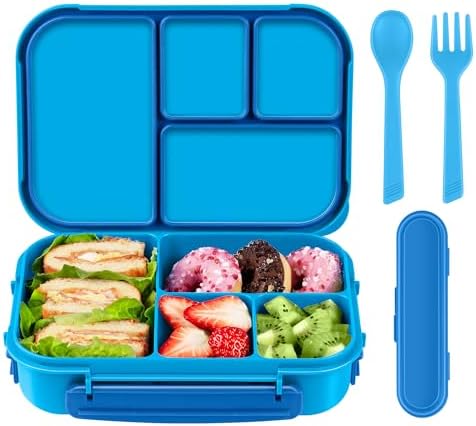 Amathley Lunch Box Kids,Bento Box Adult,Leakproof Lunch Containers for Adults/Kids/Toddler,1200ML-4 Compartments bento Lunch box with Utensil,Microwave & Dishwasher & Freezer Safe (Blue)