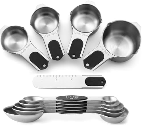 Spring Chef Magnetic Measuring Cups & Spoons Set of 9 with Leveler, Black