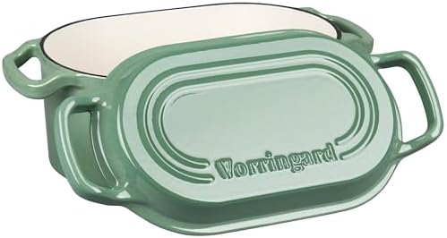 VORRINGARD Oval Dutch Oven Pot with Lid, Enamel Coating Cast Iron Bread Pans for Homemade Sourdough Bread Baking, Cooking, 4 Quart, Sage Green
