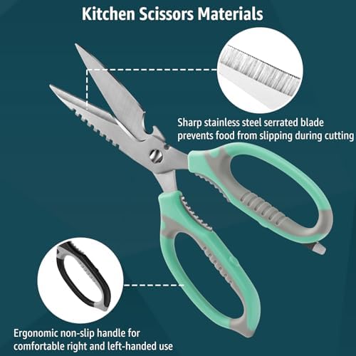 BoFuYuan Detachable Heavy Duty Kitchen Scissors for Food 9-Inch Green
