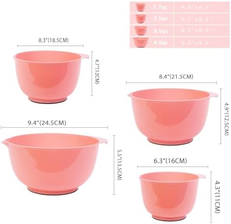 BoxedHome Classic Mixing Bowls Set of 4, 4.5, 3.5, 2.5 and 1.7 quarts