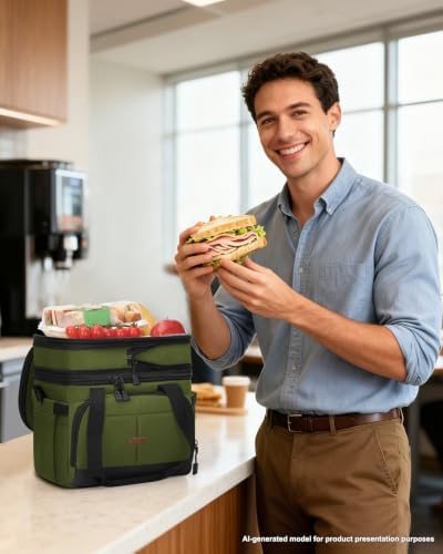 Pritent Lunch Box for Men Women Double Decker Insulated Lunch Bag for men