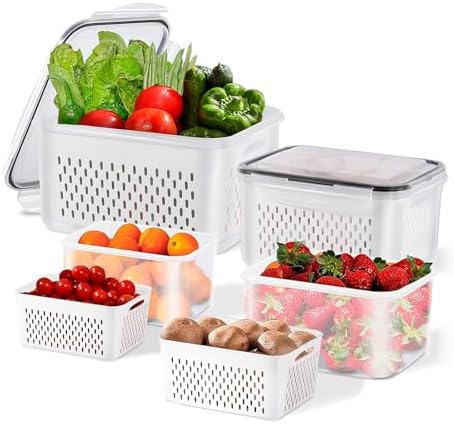 3pcs 4 in 1 Fruit Storage Containers for Fridge with Removable Colanders