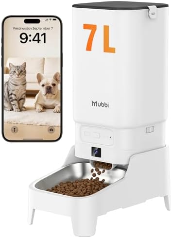Automatic Cat Feeder with Camera - 7L/29 Cups Auto Dog Feeder with Large Food Tray & 1080P Night Vision, Elevated Bowl, 2-Way Audio, 10s Voice Recording, 5G WiFi Timed Cat Food Dispenser, 1-15 Meals