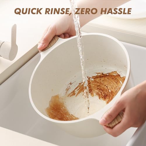 SENSARTE Ceramic Nonstick Stock Pot with Lid, 4.5 Quart, Creamy White