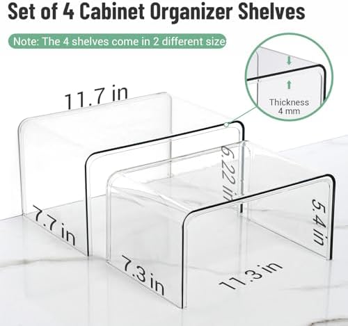 Bobomoment Clear Cabinet Organizer, Stackable Shelf Organizer Set of 4