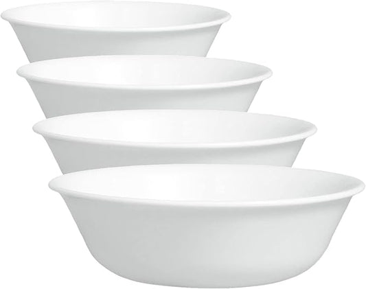 Corelle Vitrelle 4-Pieces 18-Oz Soup/Cereal Bowls Chip & Crack Resistant Glass Dinnerware Set Bowls,Winter Frost White,(Pack of 4)