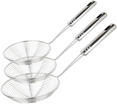 Swify Spider Strainer Set of 3 Asian Strainer Ladle Stainless Steel Wire Skimmer Spoon with Handle for Kitchen Frying Food, Pasta, Spaghetti, Noodle-30.5cm, 32cm, 35cm