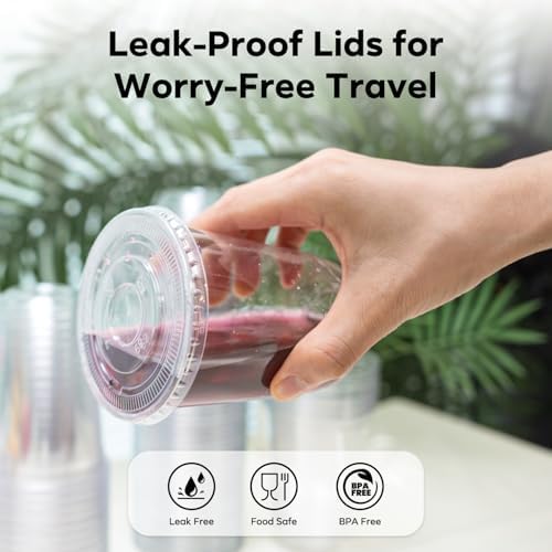 50 Pack 16 oz Plastic Cups with Lids and Straws, Disposable Clear Cups