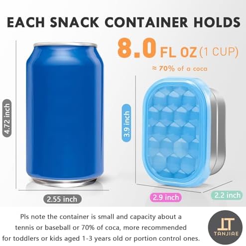 Tanjiae Snack Pro - Small (1 CUP) Stainless Steel Snack Containers for Kids | Easy Open Leak Proof Food Containers with Silicone Lids - Perfect Metal Toddler Lunch Box for Daycare and School (8oz)