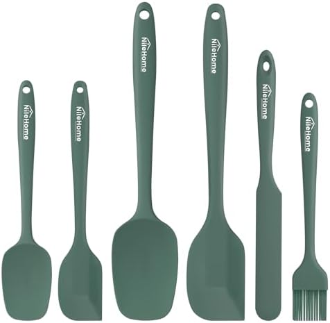 NileHome 6 Pieces Silicone Spatula Set with Silicone Brush,Mixing-Green