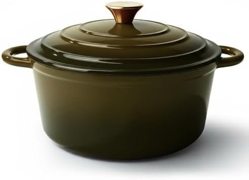 Vintage Style 6 Quart Dutch Oven Pot with Lid, Non Stick Enameled Cast Iron Dutch Oven for Bread Baking, Heavy-Duty, Oven Safe Ceramic Cookware Up to 500°F for Baking, Braising, Stews, Roasting, Golden Green