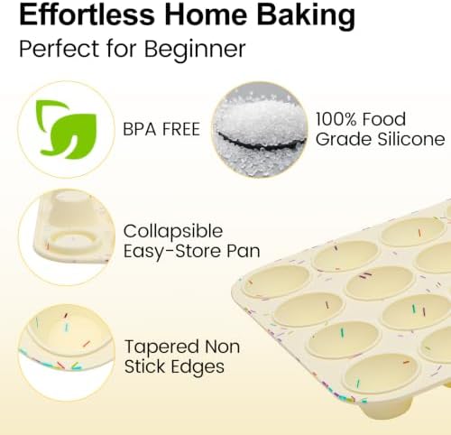 Silicone Mini Muffin Pan for Baking, Cupcake Egg Bites Silicone Mold 24 Cup Mini Size, Oven Safe BPA Free