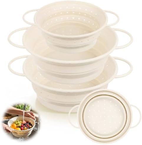 3 Pack Collapsible Colander with Strainer Bowl Set,White