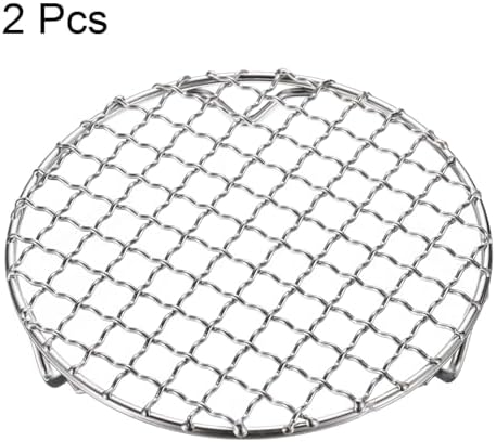HARFINGTON 2pcs Round Cooking Rack 5.9-inch 201 Stainless Steel Cross Wire Barbecue Grill Net with 20mm Legs for Cooking Baking Steaming BBQ