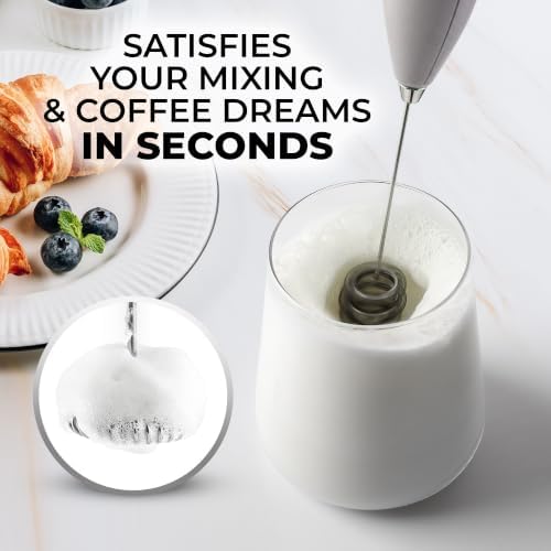 Zulay Kitchen Powerful Milk Frother Wand With Duracell Batteries - Ultra Fast Handheld Drink Mixer - Electric Whisk Foam Maker for Coffee, Lattes, Cappuccino & Matcha - Triple Whisk - Pewter Gray