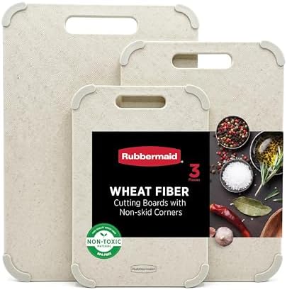Rubbermaid 3pc Reversible Wheat Fiber Cutting Board Set | BPA Free Non Toxic Cutting Boards for Kitchen – Dishwasher Safe, Non-Slip Corners & Lightweight | For Meat, Veggies & Fruits