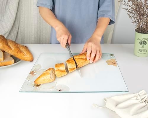 Kitchenville Glass Cutting Board 16"x12": Tempered Glass Kitchen Counter Protector - Durable- Scratch-Resistant, Heat-Proof - Design 5 - Floral Design