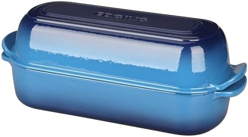 EDGING CASTING Enameled Cast Iron Loaf Pan with Lid, Bread pan, Dutch Oven Bread pan for Homemade Sourdough Bread Baking, 12.5x5.5 inch, 5qt, Lake Blue