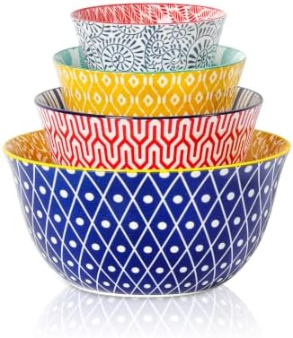 Selamica Ceramic Mixing Bowls Set of 4, 20/36/60/123 oz, Assorted Colors