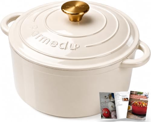 Parmedu 5.5QT Enameled Cast Iron Dutch Oven for Sourdough Bread White