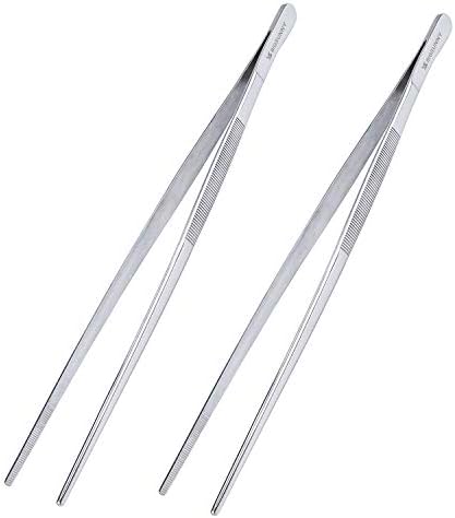 MSY BIGSUNNY Set of 2 Kitchen Tweezers Fine Tweezer Tongs 12 Inch Stainless Steel Food Tweezer, Precision Serrated Tips Food Tongs,Extra-Long Straight Tweezers