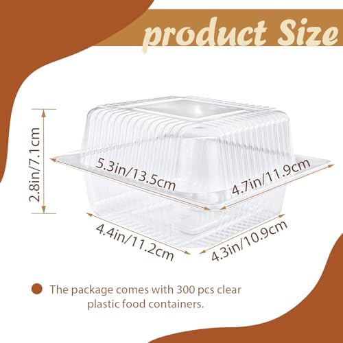 Jizvxe 300 Pcs Clear Plastic Take out Containers,Square Hinged Takeout Tray,Disposable Fancy Clamshell Food Boxes with Lids for Cakes,Dessert,Salads,Sandwiches,Cookies,Pasta,5.3x4.7x2.8 Inch