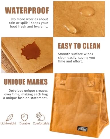 Fmeida Insulated Lunch Bag Women Men, 6.75L Small Lunch Bags with Multiple Pockets, Reusable Thermal Cooler Tote for Work, Office, Picnic, Travel | Hook and Loop Closure, Paper