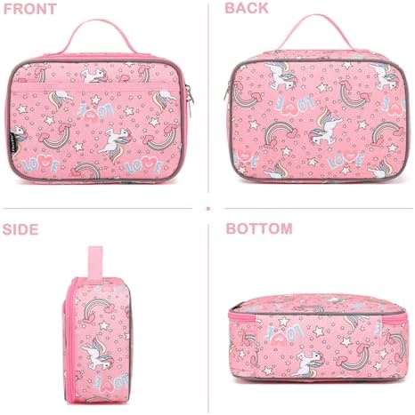 FlowFly Kids Lunch box Insulated Soft Bag Mini Cooler Back to School Thermal Meal Tote Kit for Girls, Boys, Unicorn