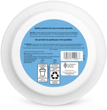 Amazon Basics Ultra Disposable Paper Bowls, 20 Oz, Microwave Safe, Soak Proof, Strong & Sturdy, White, 50 Count, Packaging May Vary