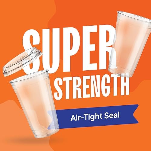 20 oz Clear Plastic Cups with Strawless Sip-Lids [50 Sets] PET Crystal Clear Disposable 16oz Plastic Cups with Lids - Crystal Clear, Durable Cup - BPA Free + Crack Resistant, for Coffee, Juice, Shakes