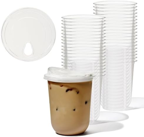 TOSSWARE NATURAL 16oz Arc Bundle - Plant Based 98mm Clear Cold Cups + Sip Lids - Plastic Alternative for Parties, Bachelorettes, Weddings - Recyclable - Set of 50