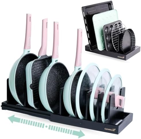Pots and Pans Organizer under Cabinet Expandable Bamboo Pot Lid Holder Rack