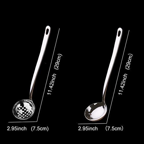Metal Soup Ladle,18/8 Stainless Steel Ladle Spoon And Strainer Scoop Set Of 2 With Holes,Cooking Utensil For Kitchen