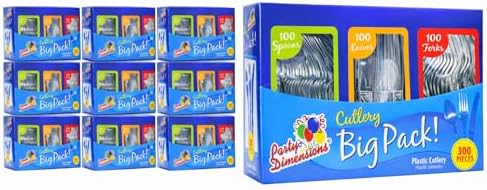 Party Dimensions 3000 Count Plastic Cutlery Combo Case, Disposable Clear Plastic Silverware Utensils Set, 1000 Forks, 1000 Spoons, 1000 Knives