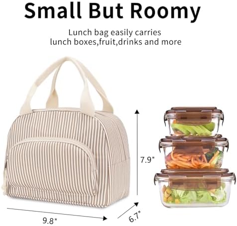 Lunch Bag Women Lunch Box for Women Adult Cute Insulated Lunch Bag Small Cooler Lunch Tote Bags for Work Picnic Travel (Brown Stripes)