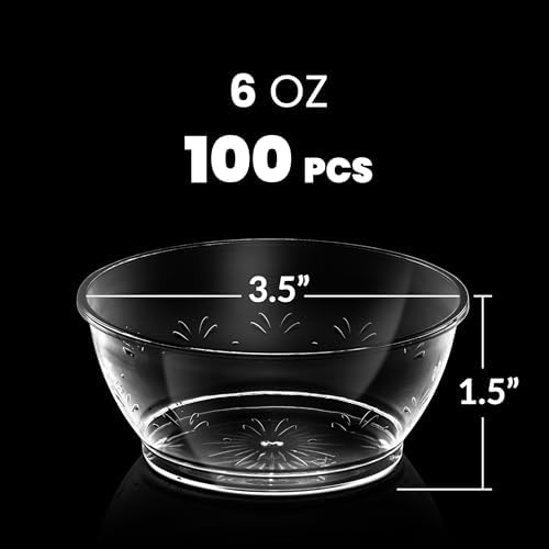 6 Oz Clear Mini Plastic Dessert Bowls (100-Pack) Disposable Serving Bowls