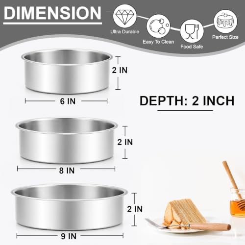 Leonyo 6"-8"-9" Baking Pans Set, Stainless Steel Round Cake Pans, 2In Deep