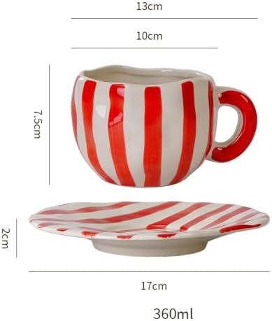 Espresso Cups Ceramic Coffee Mug Series European Striped Dot Coffee Cup And Saucer Mug Cake Plate Afternoon Tea Set Tea Cup And Saucer (Red 2)