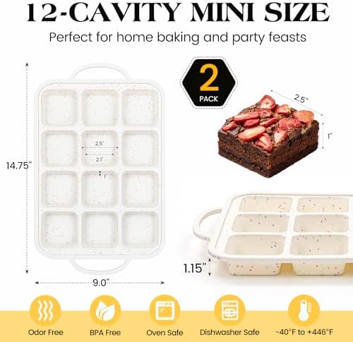 Vinino Silicone Brownie Pans with Dividers, 2 Pack with Metal Frame
