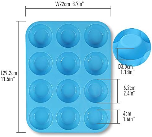 Silicone Muffin Pan, Cupcake Pan, 12 Cups, Food Grade Egg Muffin Baking Silicone Molds, Non-stick, 3 Pcs