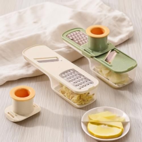 New Mini Garlic Slicer: 3 in 1 Multi-Functional Mandoline Slicer, Garlic Ginger Grinder & Veggie Shredder with Container and Hand Guard