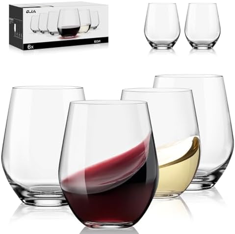 OJA Wine Glasses Set, Crystal Stemless Red Wine Glass, Set of 6, 15 oz