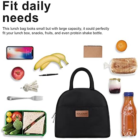 BALORAY Lunch Bag for Women Men Adult Lunch Box (Solid Black), M