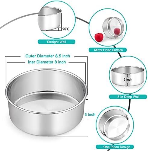 TeamFar 8 Inch Cake Pan, 8” x 3” Stainless Steel Round Deep Cake Baking Pan